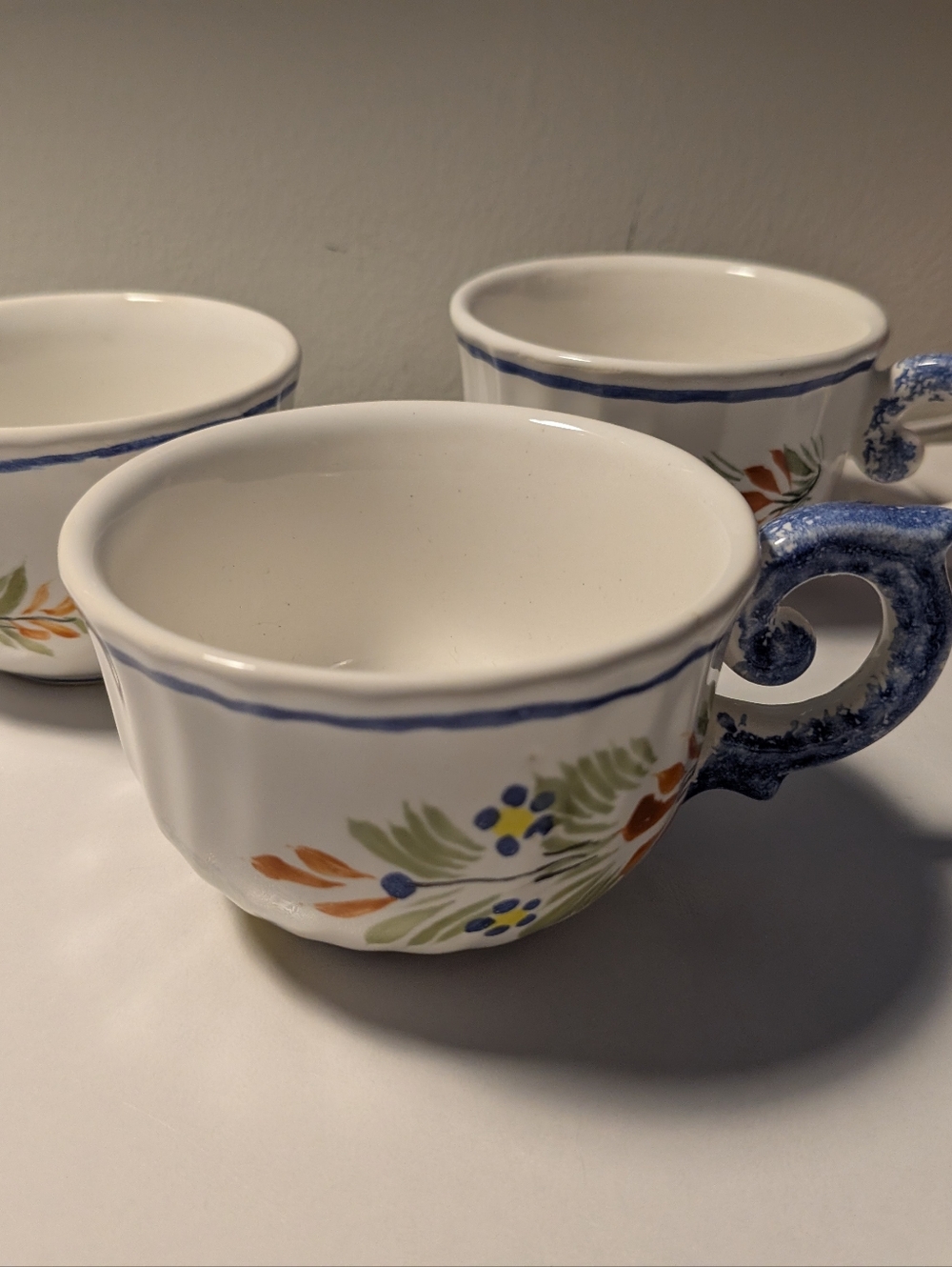 HB Henriot Quimper France Tea Cups & Saucers – Set of 2 + 1 Extra Cup Vintage